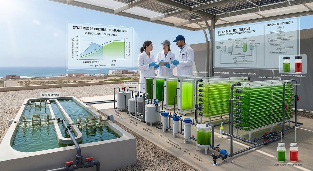 Unité pilote de microalgues — Région de Casablanca, Maroc, 2023